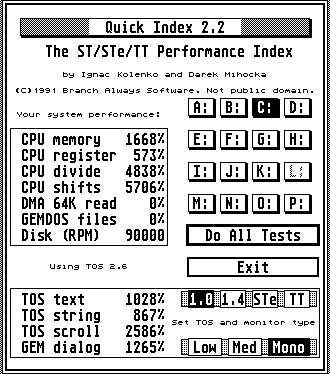 Quick Index results for TOS 2.06 running on a Pentium Pro 200