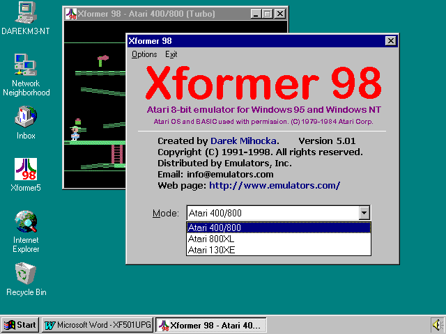 Xformer 98 main menu dialog screen shot