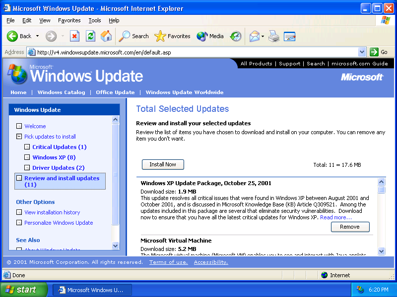 XP Windows Update screen 2